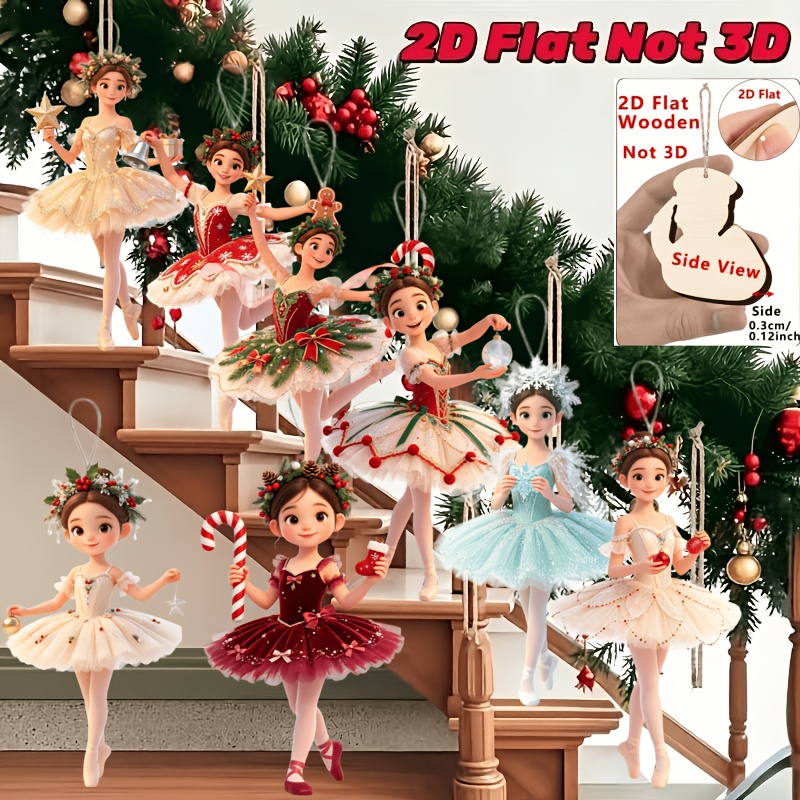 TEMU 2d Flat, 8pcs Ballet Girl Christmas Ornaments, Easy Christmas Hangings. Suitable For Indoor/outdoor Trees, Windows, Parties - No Power Needed,
