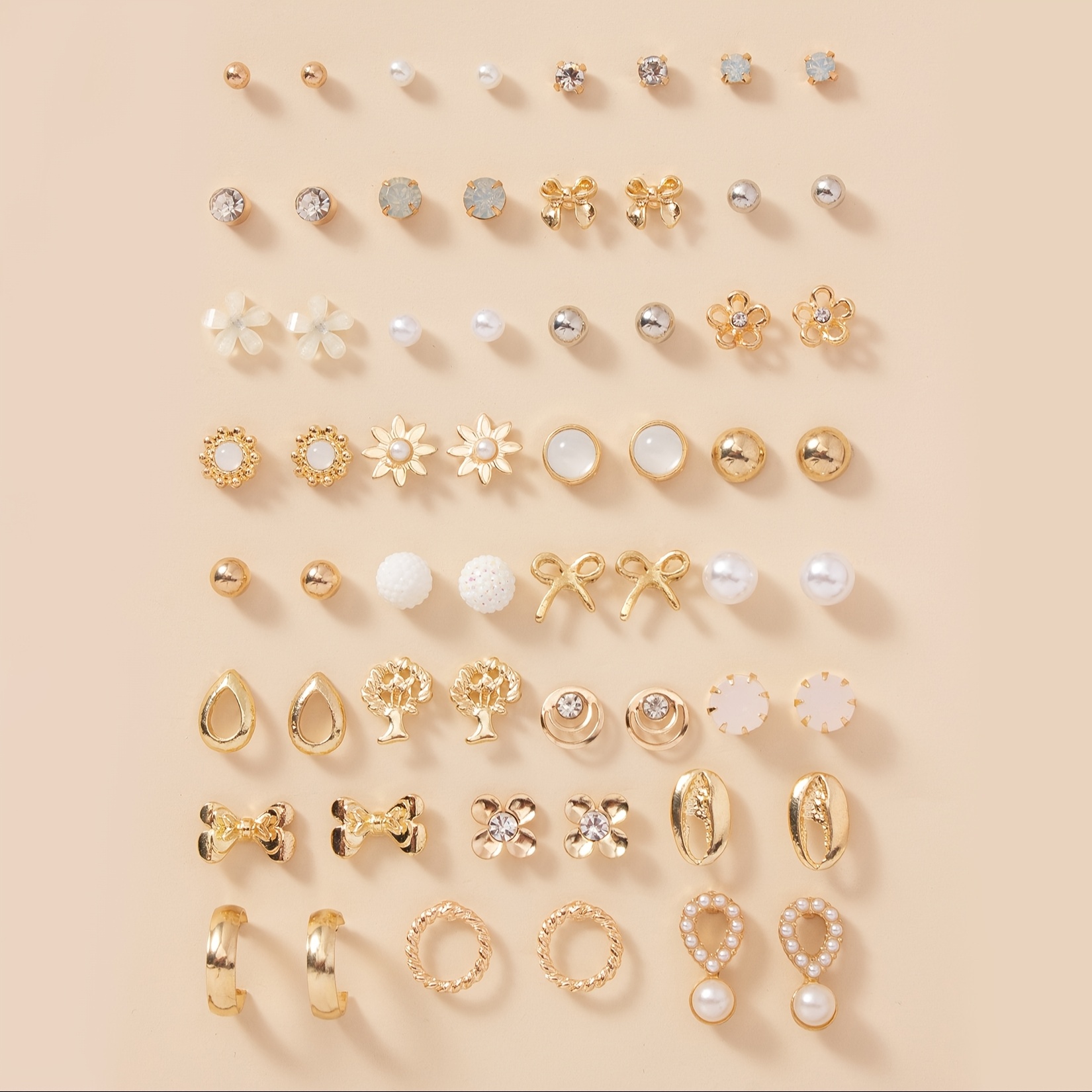 E-shop 1 Set mit 30 Paar modische, einzigartige, süße, frische, Herz, Blume, Schmetterling Knoten Damen Ohrstecker Set, Urlaubsgeschenk Großes Set