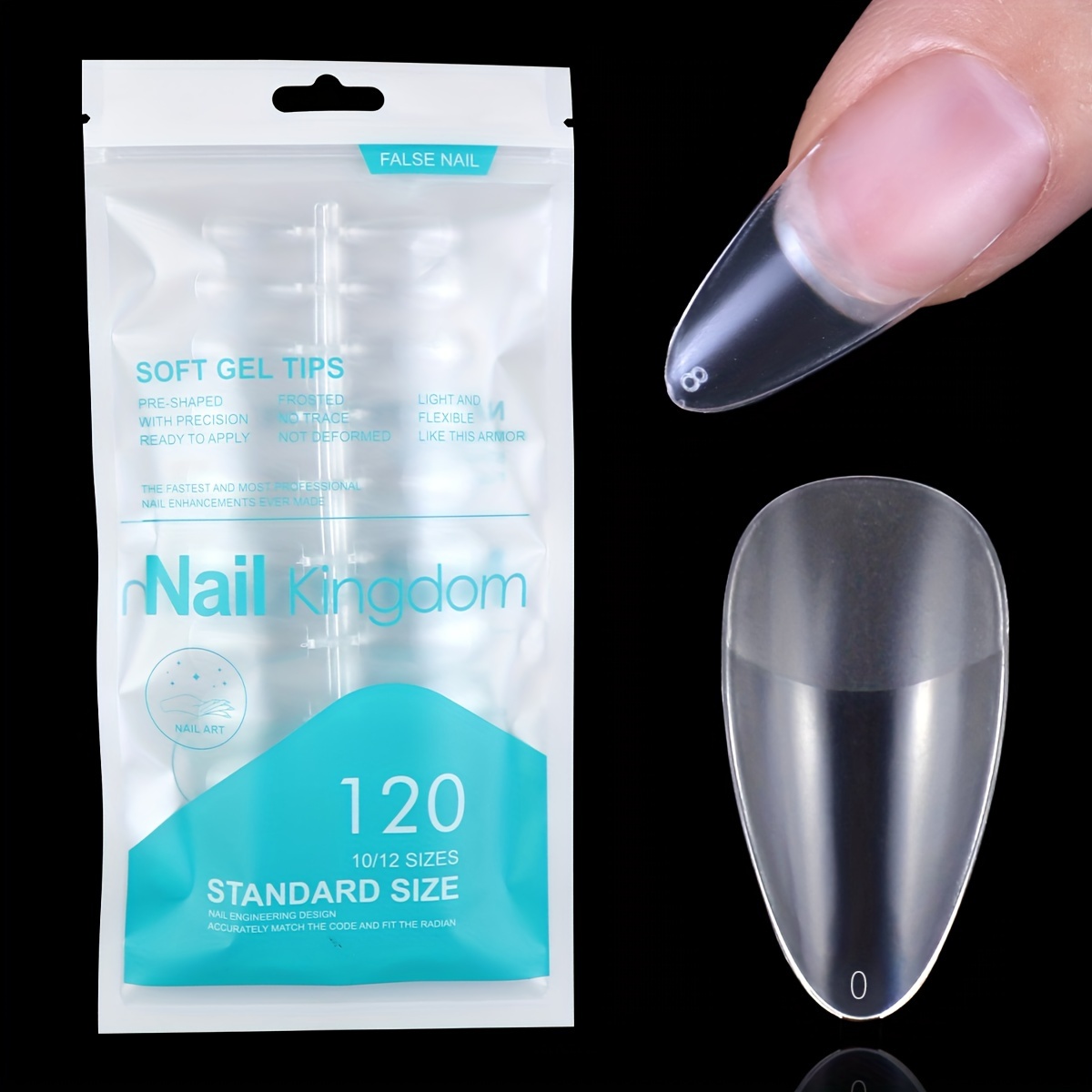 TEMU Puntas de uñas de gel de cobertura total, transparentes, ABS, forma de ataúd, uñas postizas artificiales con