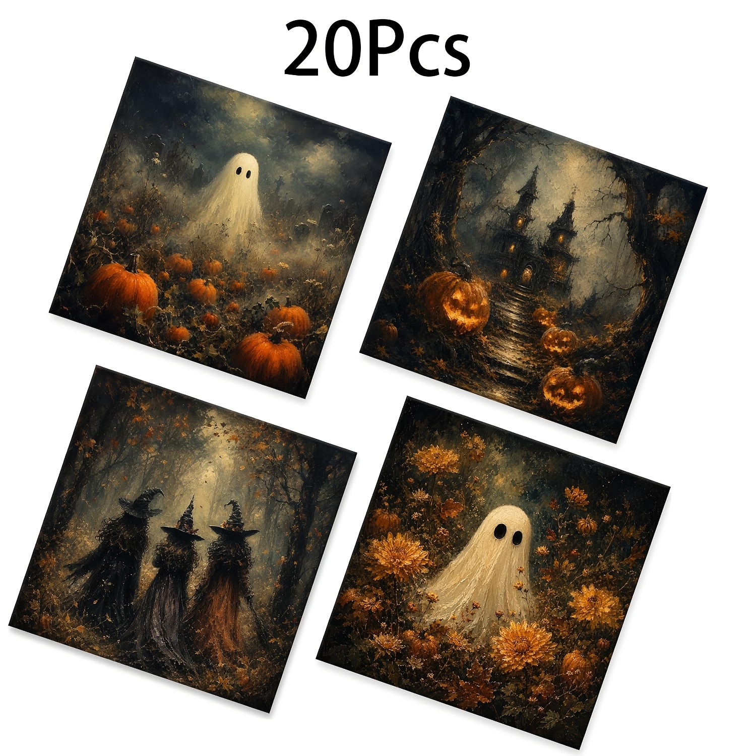 TEMU 20-60pcs, Serviettes de cocktail jetables d'Halloween vintage et , 2 épaisseurs, 6,5 pouces, motif rétro peinture à l'huile , sorcières, ,