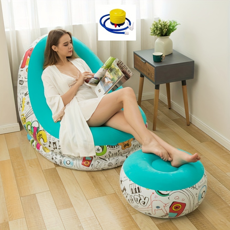 Set di poltrona gonfiabile per libero e pouf pieghevole Lazy Sofa Lounger con pompa per i piedi lavabile a multiuso per interni esterni