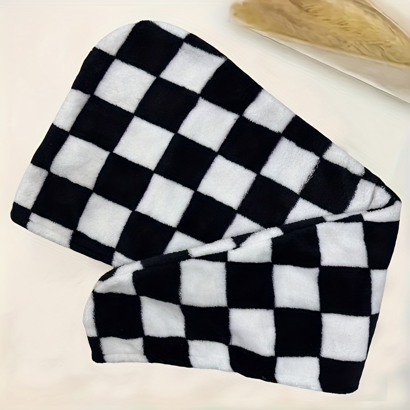 Image of 1pc Installed Dry Hair Cap, Chessboard Pattern Dry Hair Towel, Bathroom Thickened Towel, Ladies Super Absorbent Bathroom Shower Cap, Holiday Gifts For