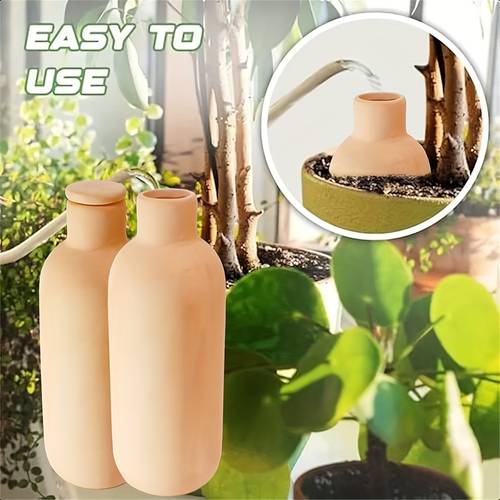 2 terracotta self watering planters with lids ceramic drip irrigation devices for indoor outdoor plants