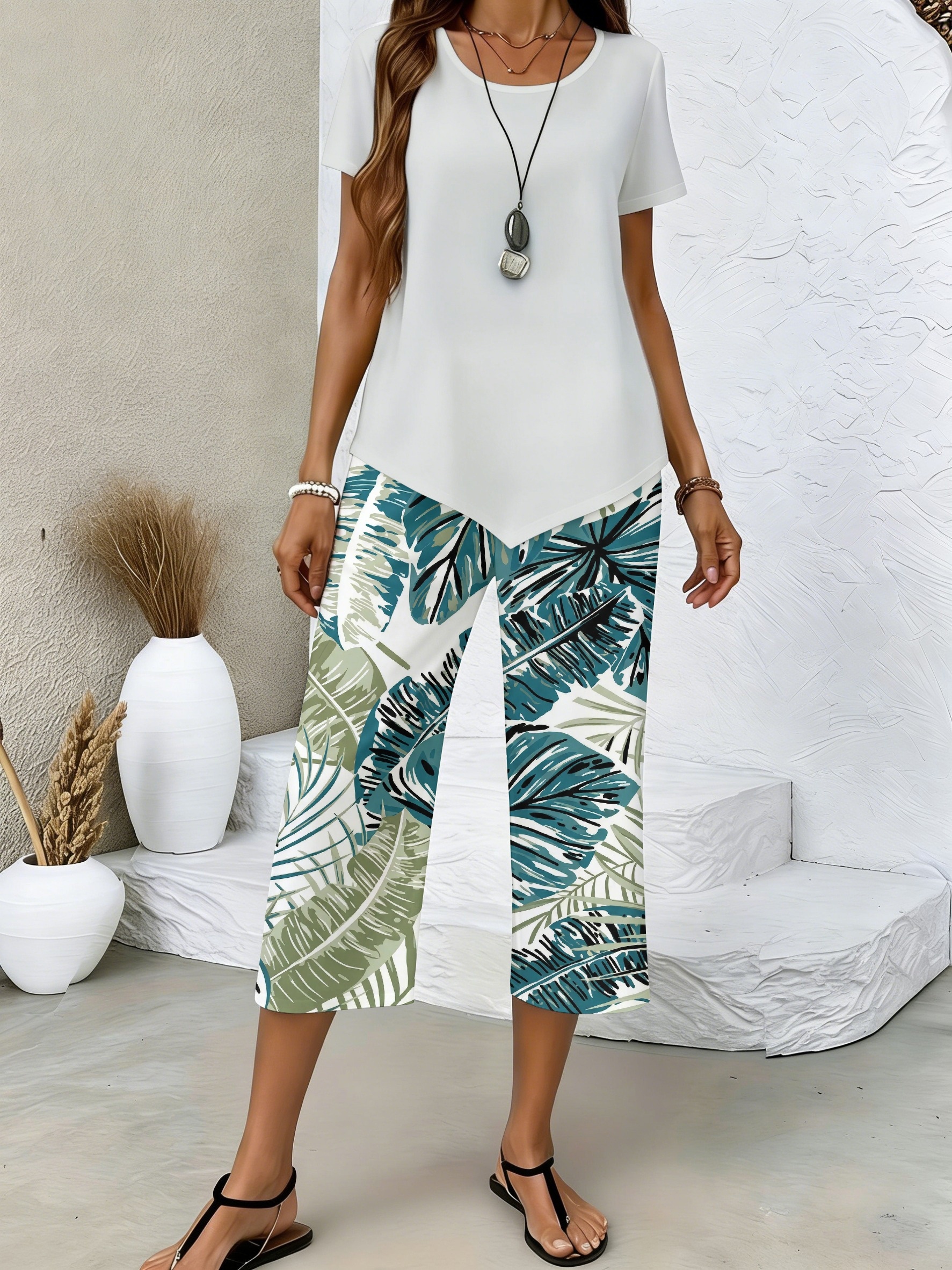 Travel Vacation Casual Two Piece Set Bright Natural Tropical