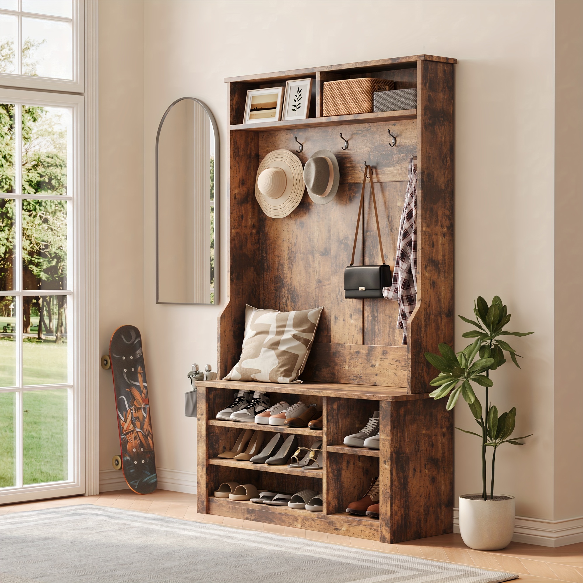 hall tree shoe storage bench in 5/ 10 hooks Temu