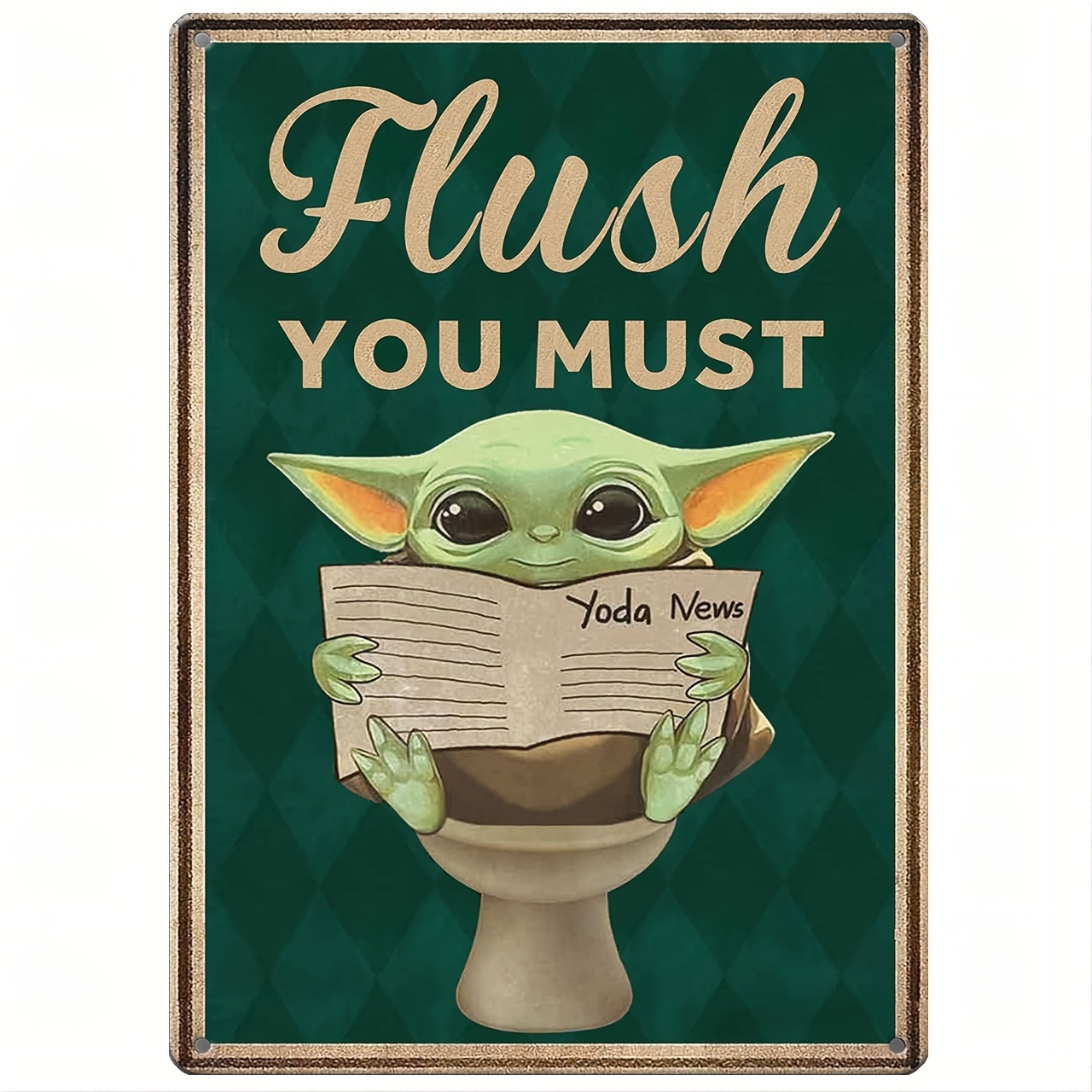 

Baby Yoda Metal Bathroom Sign - 1pc Iron Vintage Toilet Reminder, Funny 'flush You Must' Wall Decor For Home, Office, Farmhouse, 8x12 Inch