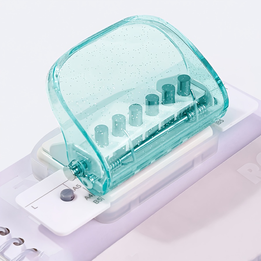 TEMU New 6-hole Paper Punching Machine Transparent Model, Transparent , Notebook Paper Mini Punching Machine, 1pc, Suitable For School Offices And