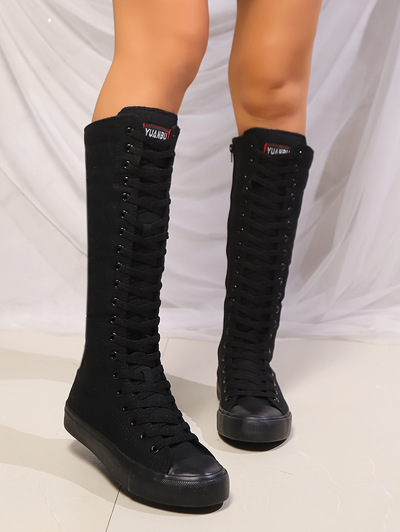 modische schwarze kniehohe stiefel damen stilvolle bequeme Temu