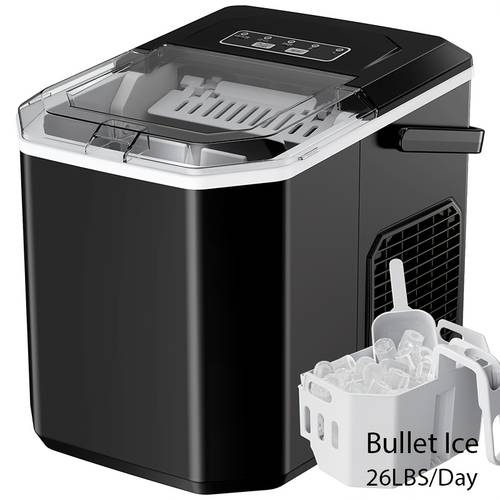 35 pound ice machine and 26 pound bullet ice machine soft chew ice crusher portable pebble ice machine desktop automatic cleaning portable ice machine with basket and spoon for home kitchen camping rv ice machine
