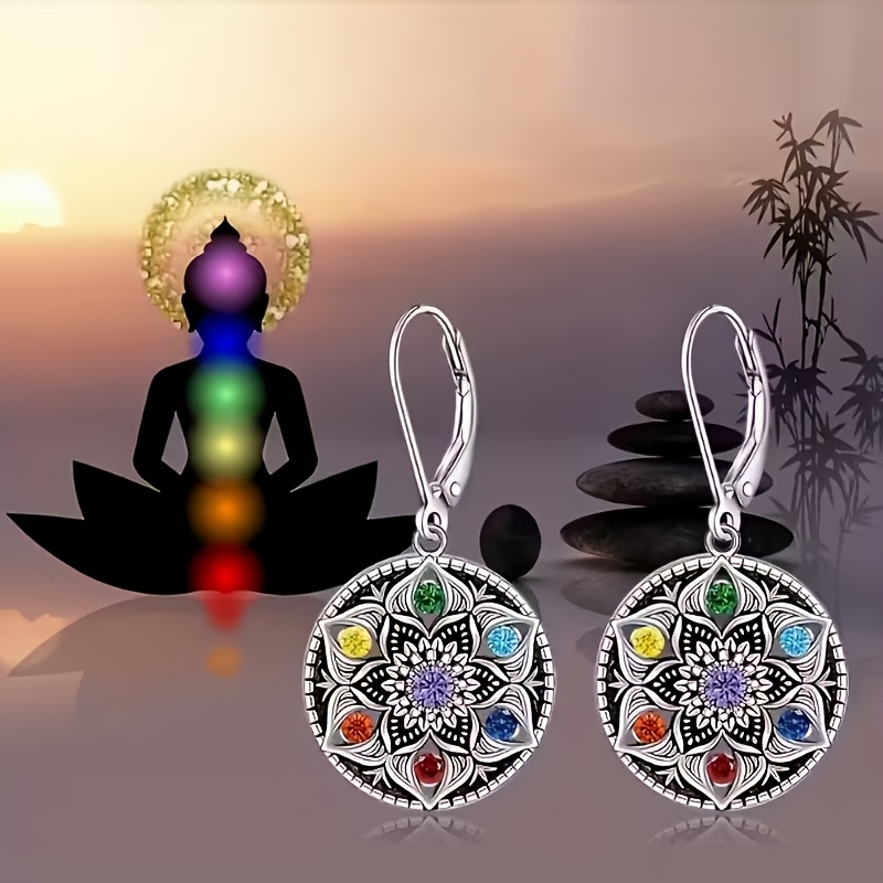 TEMU Ces boucles d'oreilles Lotus Chakra argentées 925 pour femmes, ornées d'un pendentif Lotus Yoga, incarnent la fleur de vie et les , ce qui un