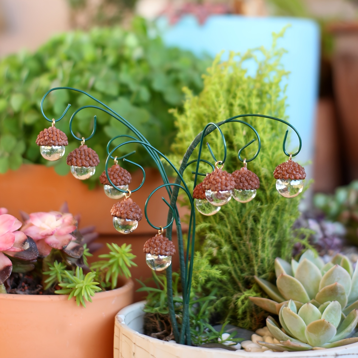 E-shop 9-teiliges Set aus verblassungsfreien hängenden Zapfen-Ornamenten, Außenstatuen, Miniatur-Landschafts-Gartensteckern für Feengärten,