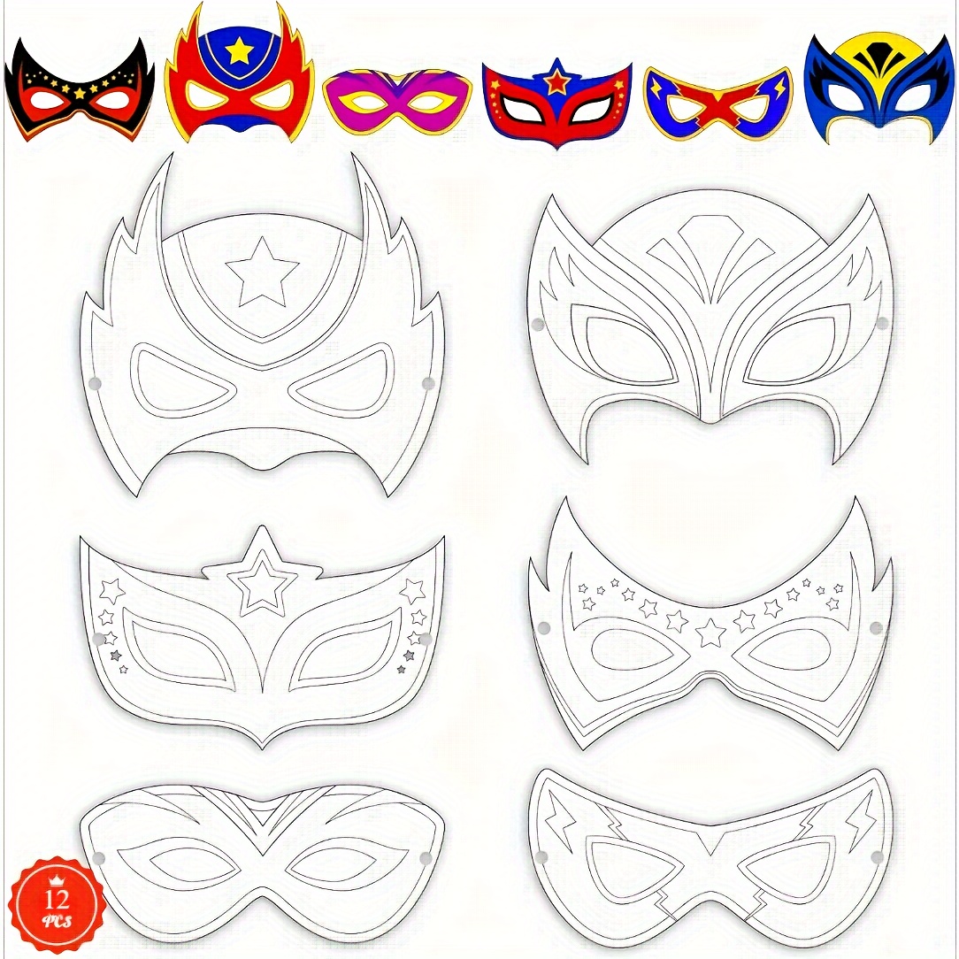 

12pcs Color Your Own Super Theme Craft Paper Mask Kits Favors Decorations Activity Coloring Game