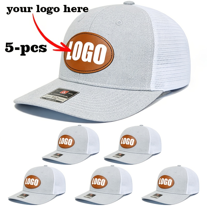 TEMU 5pcs Set Of Tan Oval-logo Mesh Baseball Caps, Customizable With Logos/patterns/text/photos. Men's Outdoor Trucker Hats With Snap-back Adjustable