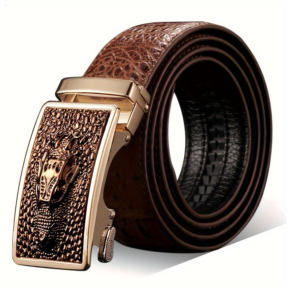 

Men's Leather Belt Alligator Belt Automatic Buckle Belts For Men's Business Belts For High-end Men, Suits, Pants, Jeans, Casual Pants, Two-baser Leather Belts For Men., Ideal Choice For Gifts