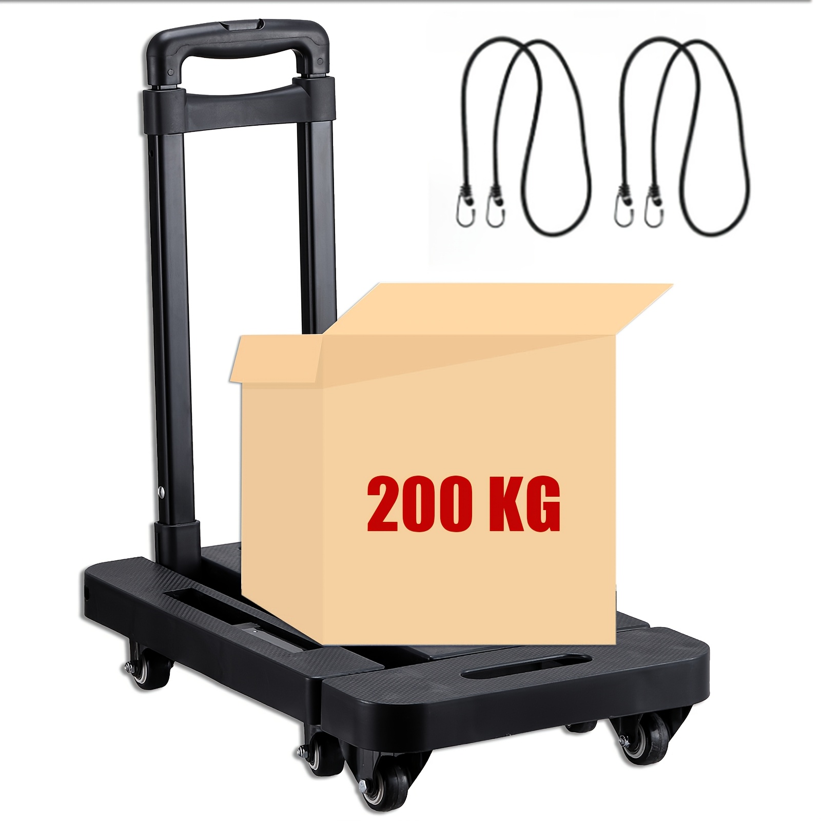 E-shop Robuster 6-Rad-Klappwagen mit 200 kg Tragfähigkeit – Leichter, faltbarer Sackwagen mit Aluminiumrahmen, 3-stufig verstellbarem Griff, 2