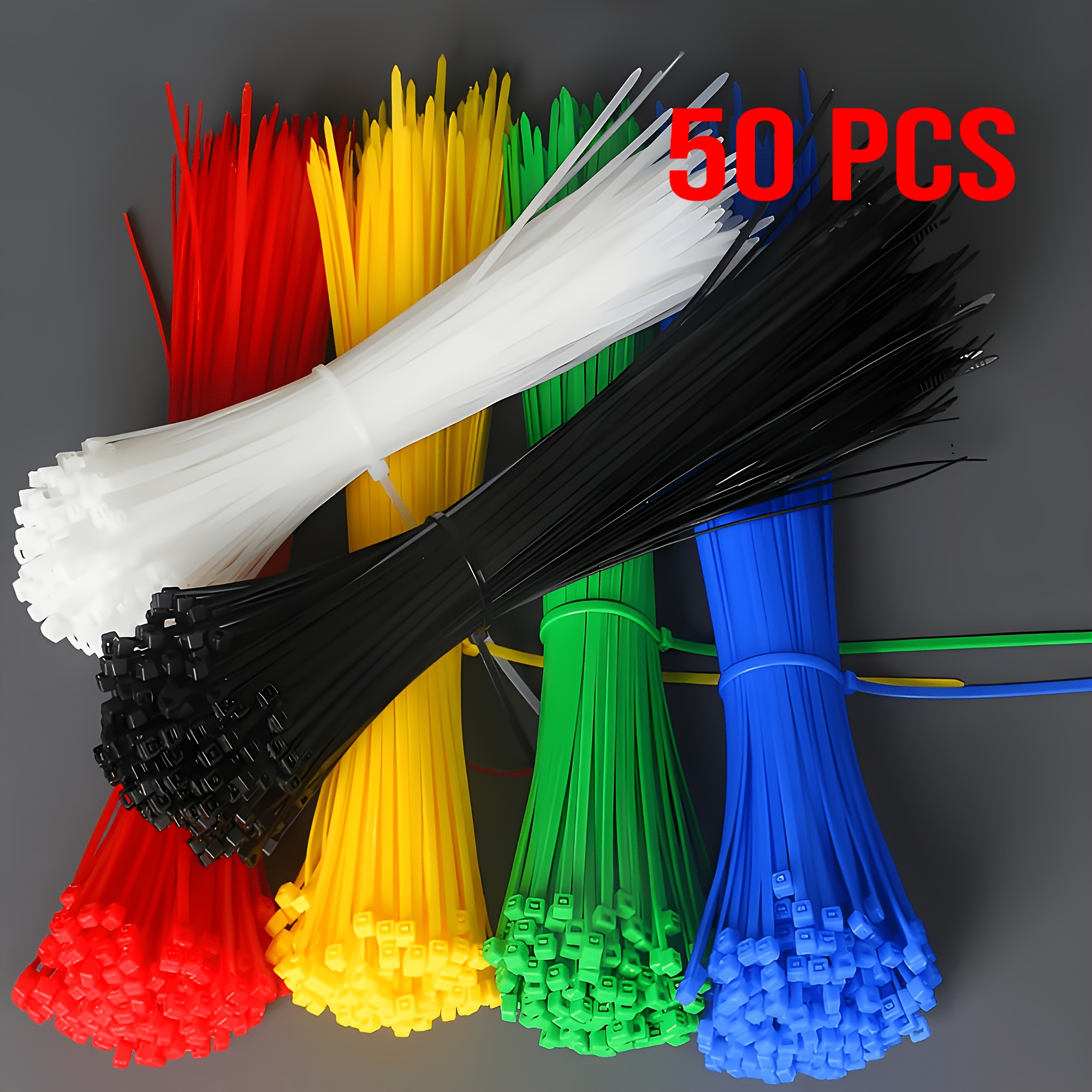 TEMU 50/500pcs 4-inch/10cm Durable Cable Ties - Uv-resistant Straps, Color-coded In Red, Yellow, Green, Blue, Black, White (random Colors ), Suitable