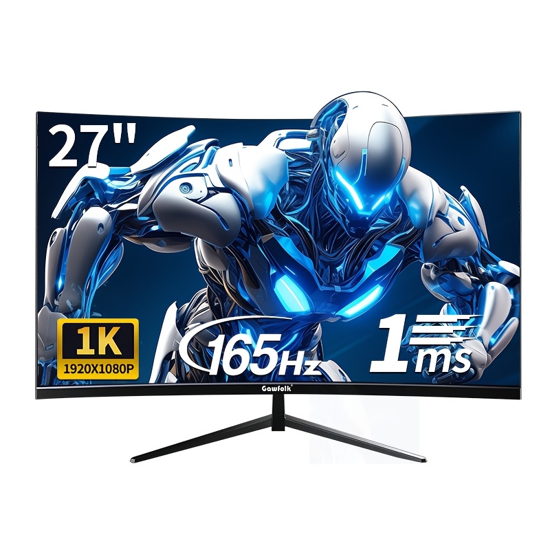 Monitor de gaming curvo Gawfolk de 27 pulgadas 1K 165Hz, pantalla para PC Full HD con r...