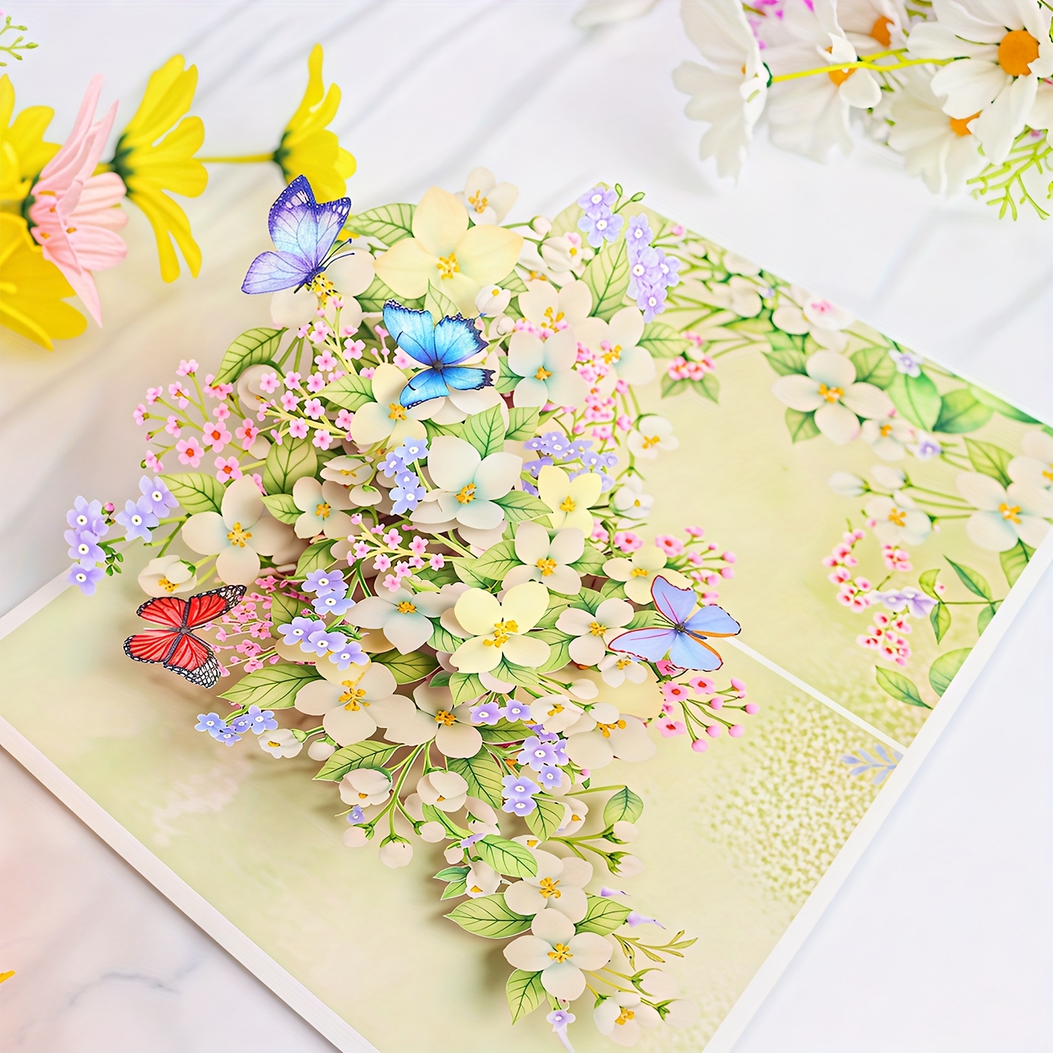 E-shop ., 3D Pop-Up Karte, Weiß und Grün , Geschenk für , Lehrerinnen, Damen, Dankeschön, Grüße, Geburtstage, Muttertag, Frauentag und jede geeignete ,