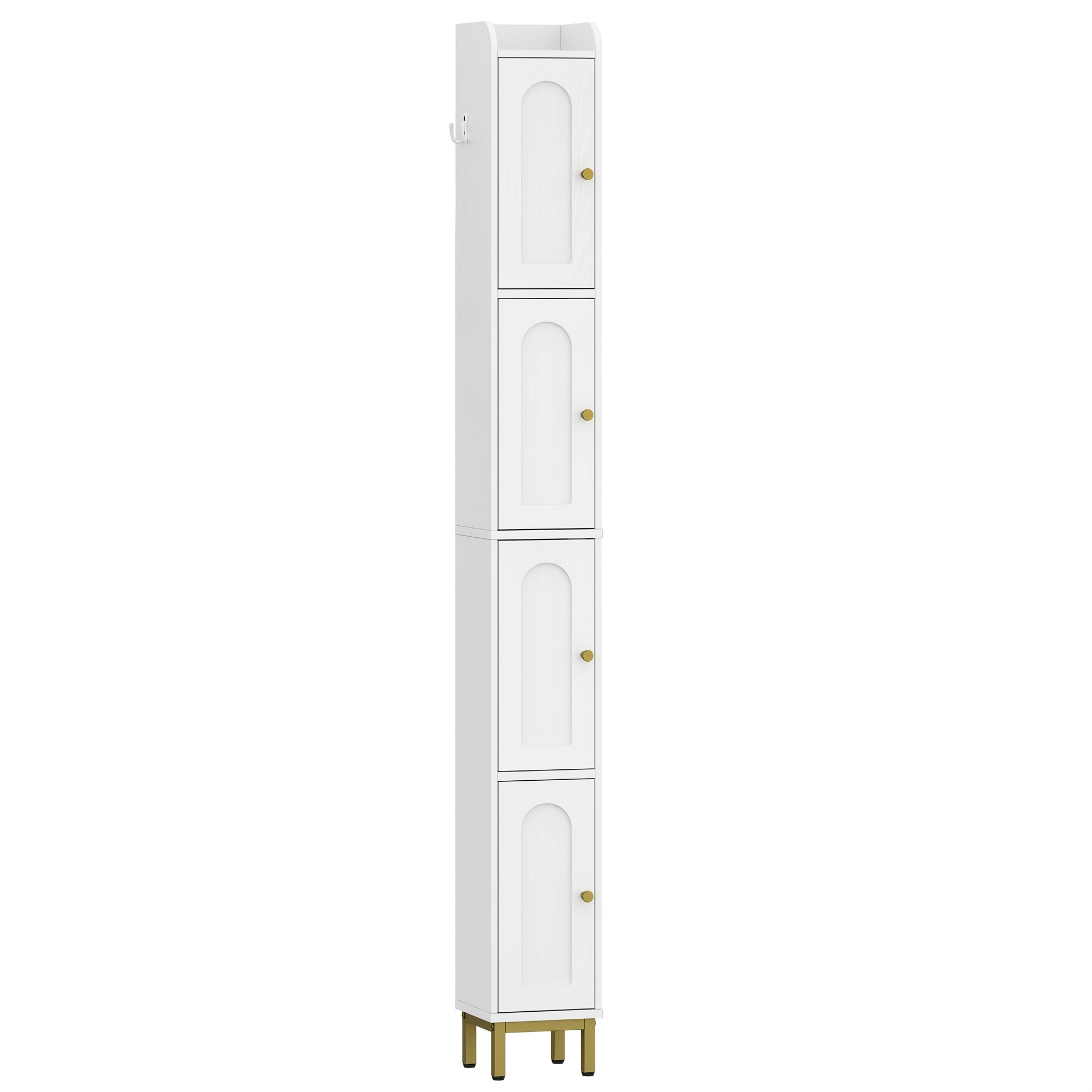 Image of 4-door Tall Bathroom Cabinet | Slim And Narrow Design With Adjustable Shelves, Suitable For Living Room, Kitchen, Bedroom, Size: 26 X 28 X 180 Cm, White
