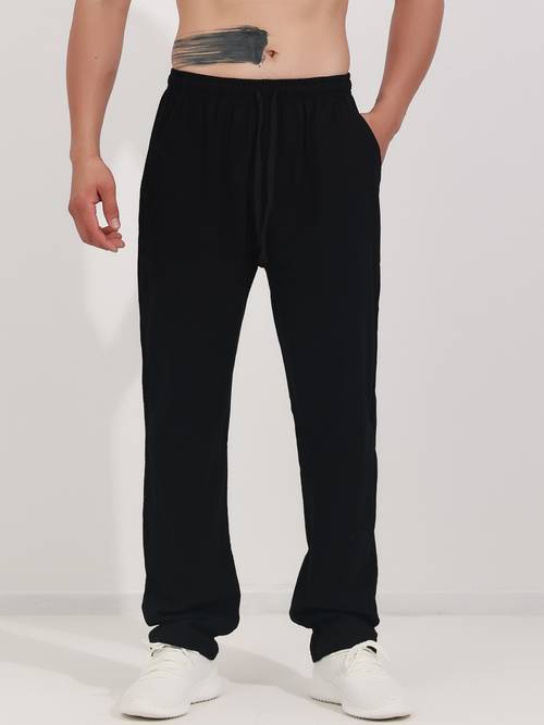 תמונת פריט מכנסי גברים בעלת מותאמת אלסטיקה - מכנסי רחוב צבע חד-פשוט, מותאמת לגודל בינוני, נוחות לכל העונות, ניתנים לכביסה במכונה