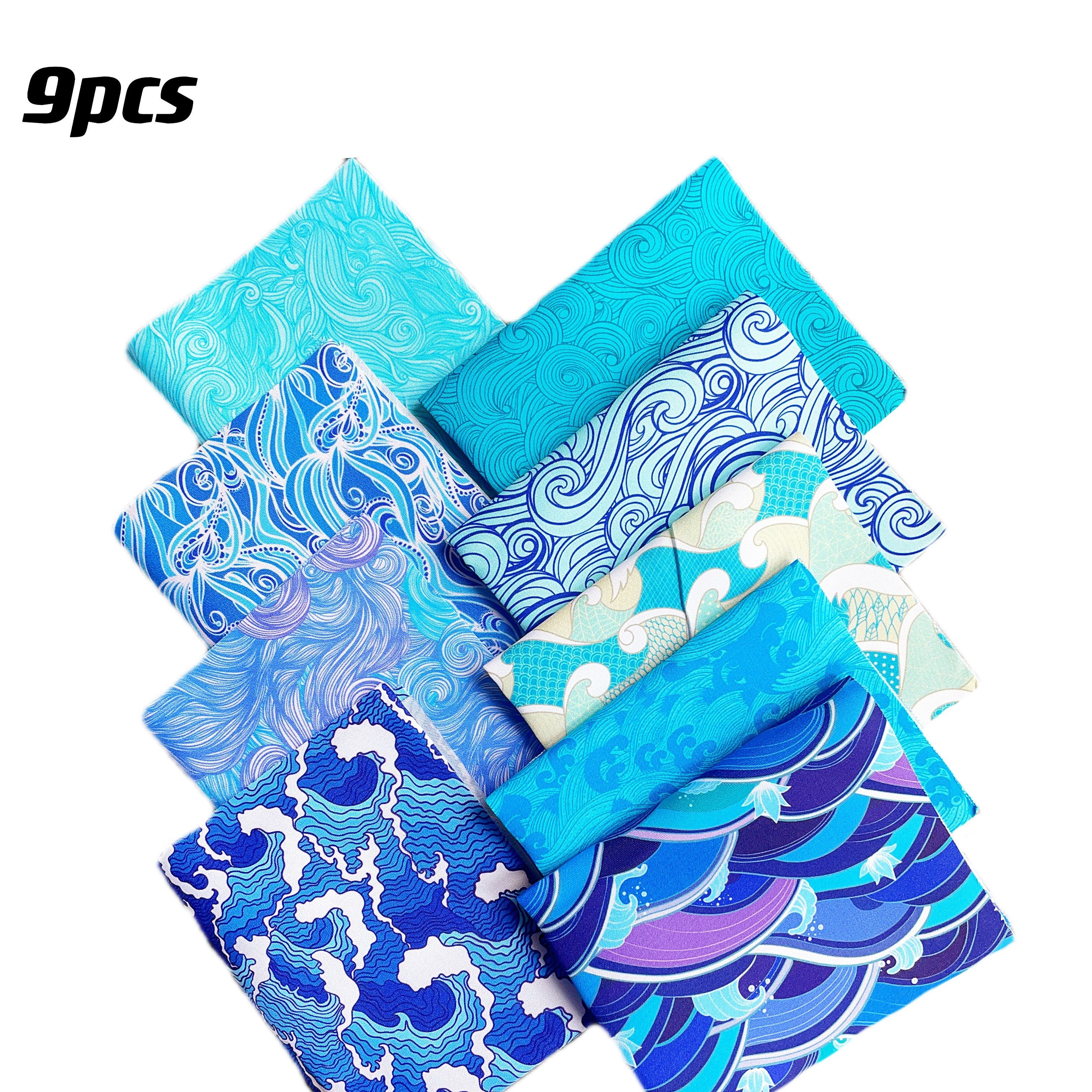 

9pcs Japanese Sea Wave Pattern Pre-cut Fabric Bundles For Stitching, Sewing, Bags And Needlework Loose Cloth Quilting