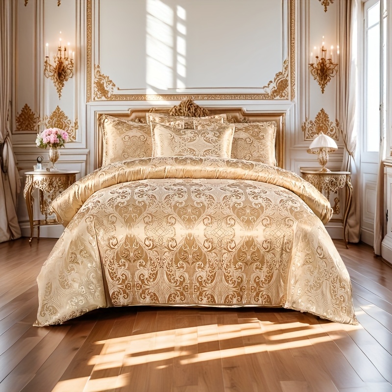TEMU Three-piece European Breathable Quilt Cover Rain Quilt Cover, Bedding, Classic Damask Duvet Cover, Luxurious Satin Jacquard Duvet Cover For All