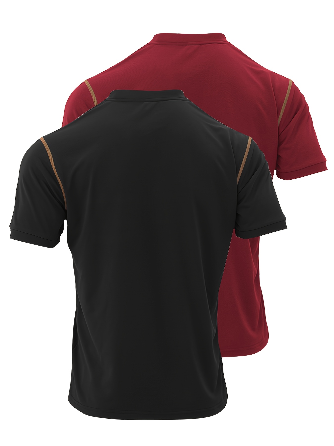 Conjunto de duas peças casual para homem, camiseta, camiseta de manga curta com decote em V e detalhes de botão, camiseta desportiva ajustada.