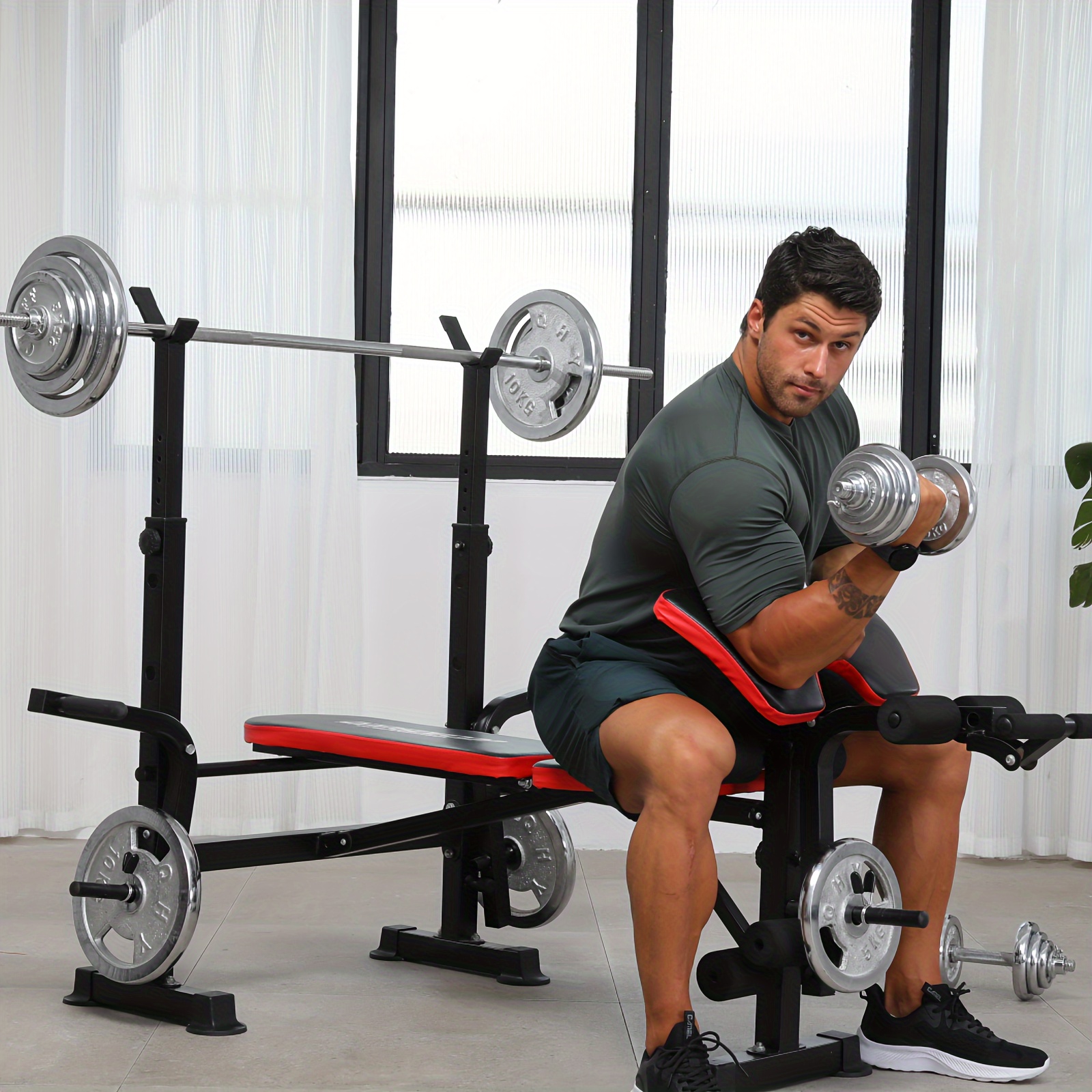 600lbs 6 in 1 Weight Bench Set with Rack Leg Developer Press Set Workout Bench for Full Home Gym US Stoc
