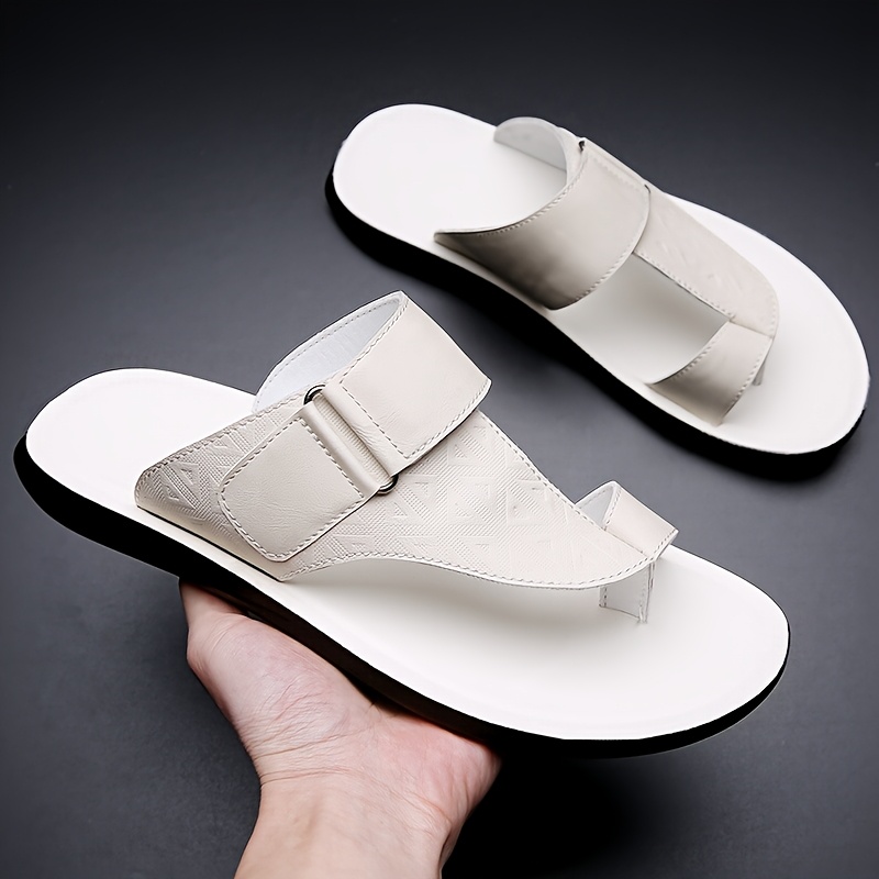 

Men's Casual Slip-on Slippers, Non-slip Sole, Breathable Synthetic Leather Upper, Summer