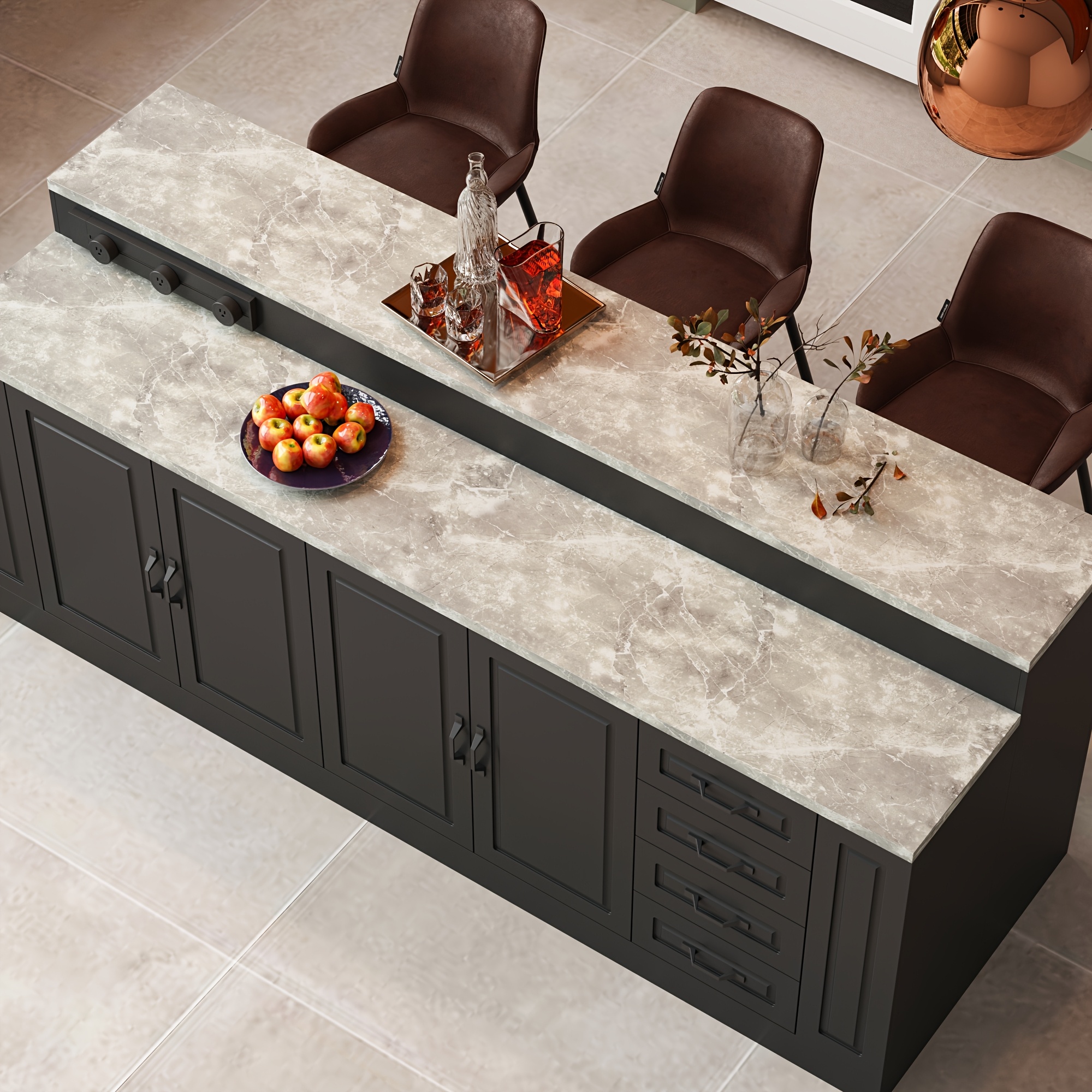 modern 4 door kitchen island with 4   drawers and 4 shelves heavy duty kitchen pantry storage cabinet with stone patterned tabletop stationary kitchen table coffee bar dining table for dining room kitchen stylish design 94 5l 31 3d Product details 2