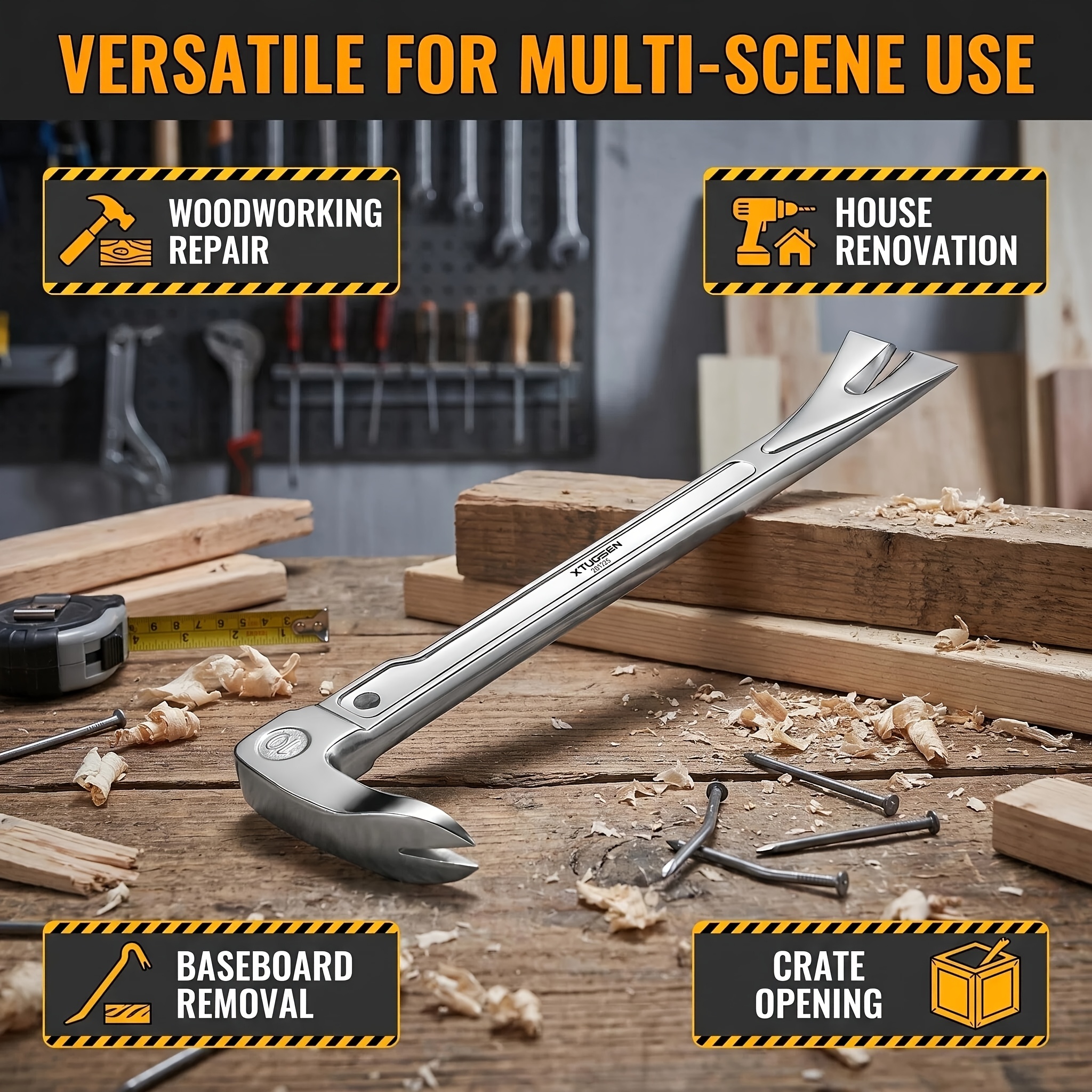 TEMU 10-inch Nail Puller/pry Bar/hammer, 2 Models Available, Heavy-duty Metal Construction, Dual-, As A Hammer, As A Pry Bar, Sturdy And Durable, For