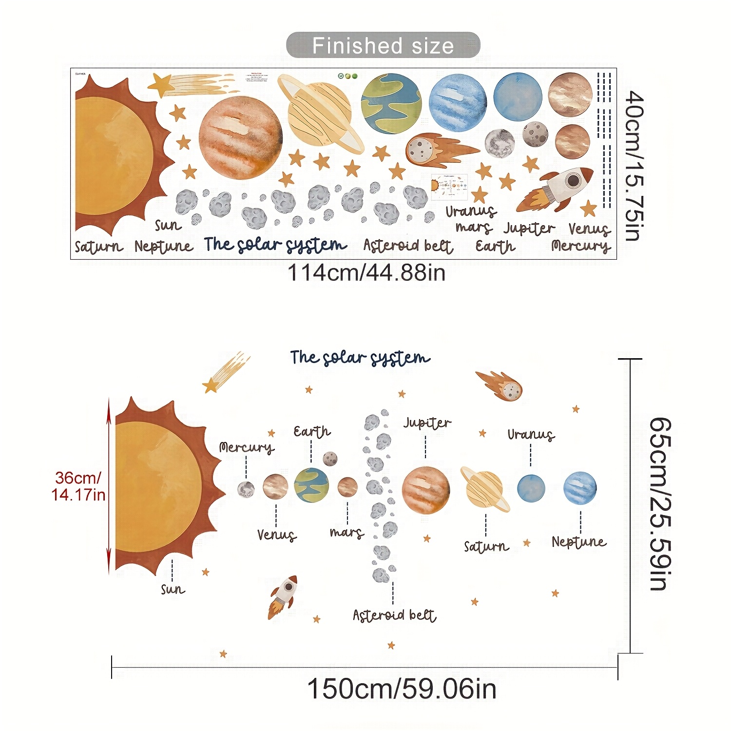 Image of 1pc "our Solar System" Stars Rocket Space Education Wall Stickers Self-adhesive Removable Bedroom Living Room Classroom Study Neutral Space Decoration Peel And Stick