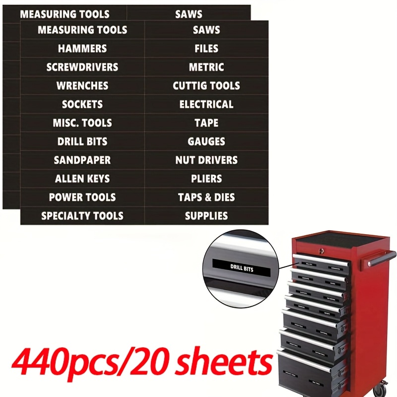 

440pcs/20 Sheets Water-resistant Paper Toolbox Label Set, Easy Identification & Organization For Workshop, Garage, Tool Storage