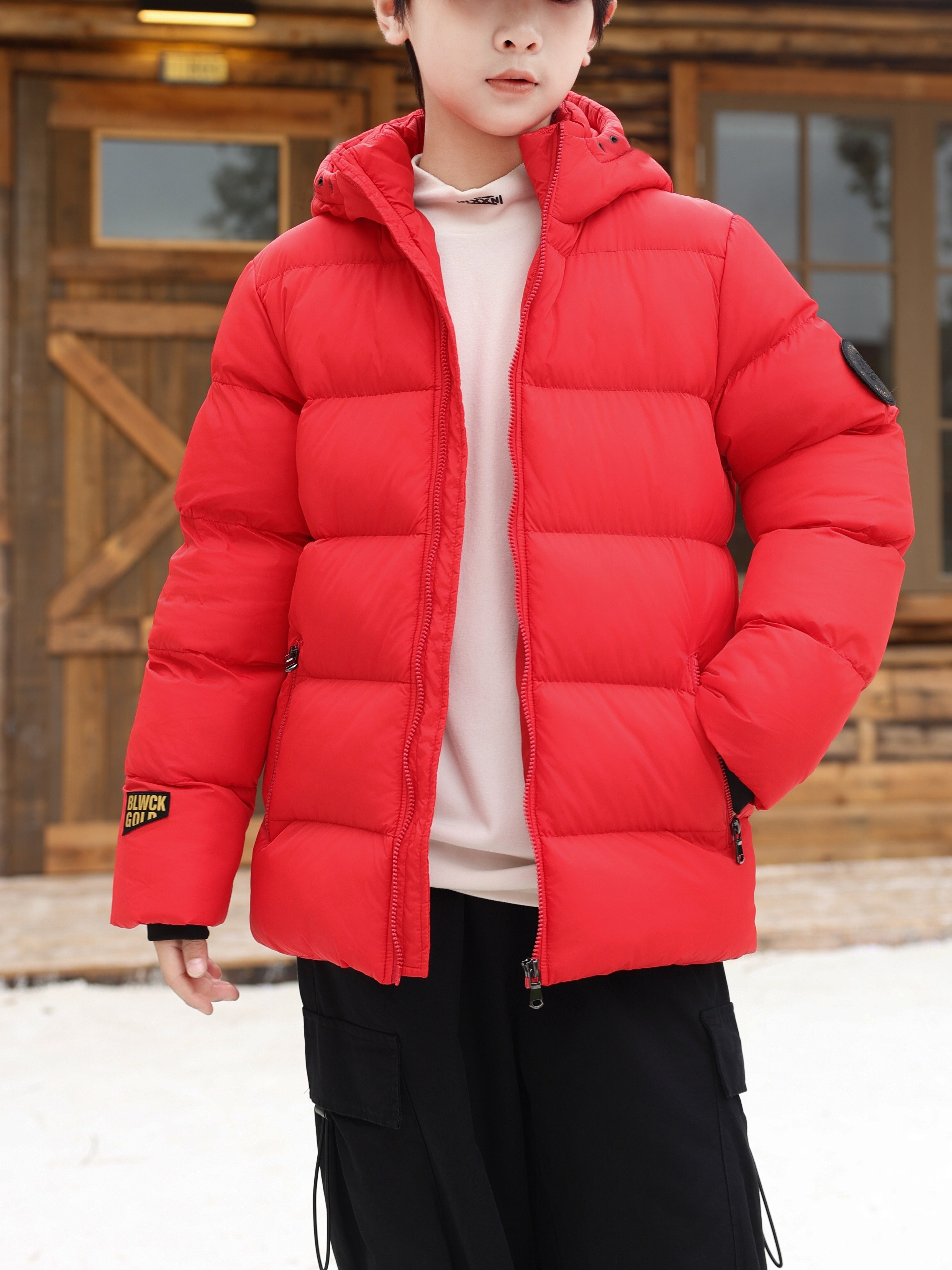 Boys' Black Graphene Winter Jacket Insulated Hooded Coat with Zipper  Pockets, Warm Stylish for Cold Weather, Winter Coat