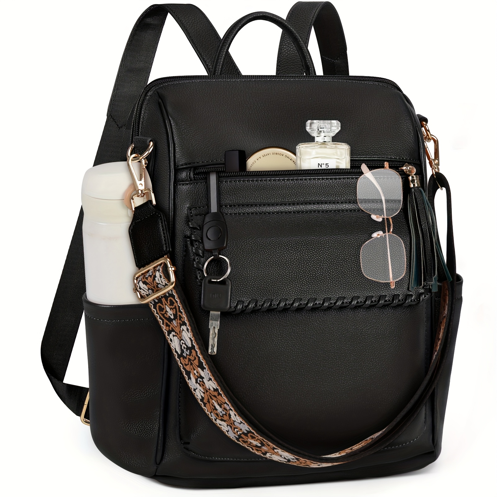 s medium anti-theft backpack purse - black synthetic leather  display picture 2