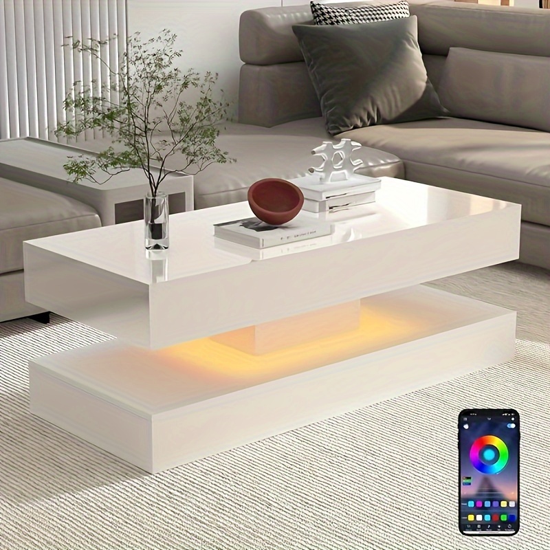 Amazon White High Gloss Coffee Table With Led Lights Coffee Tables - Main Image