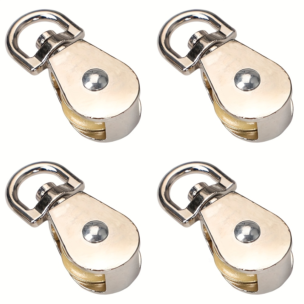 Image of 4pcs Alloy Fixed Pulley Set With Hook, Single Pulley Hoist Rope Winch Kit - Adjustable Rotating Design, Ideal For Gardening, Indoor/outdoor, Construction, And Animal Shelters