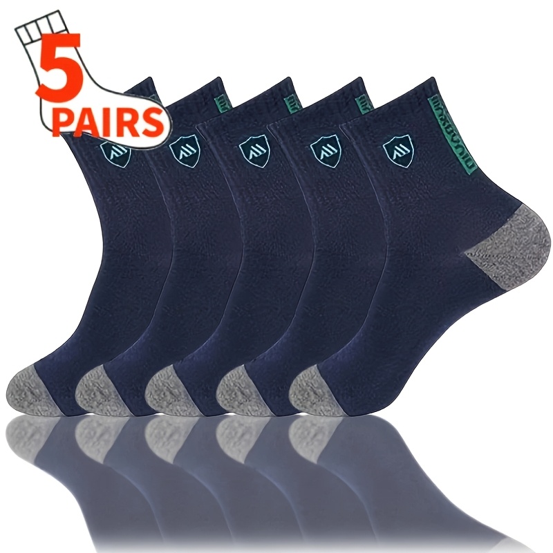 Image of 5 Pairs Of Stylish Breathable Crew Socks For Men, Comfortable And Casual Soft Warm Socks For Winter And Autumn