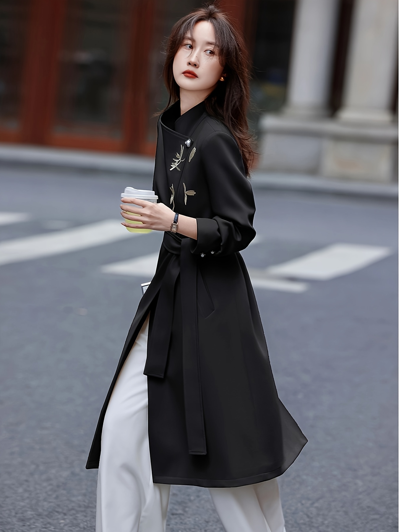 chaqueta larga estilo elegante mujer chaqueta chic Temu Peru