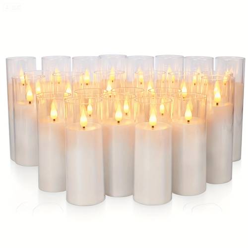 item picture 24pcs flameless led candle lights realistic flickering flame effect 2 colors white ivory 3 sizes adjustable brightness timer powered aa not included safe indoor use for weddings parties home decor table centerpieces