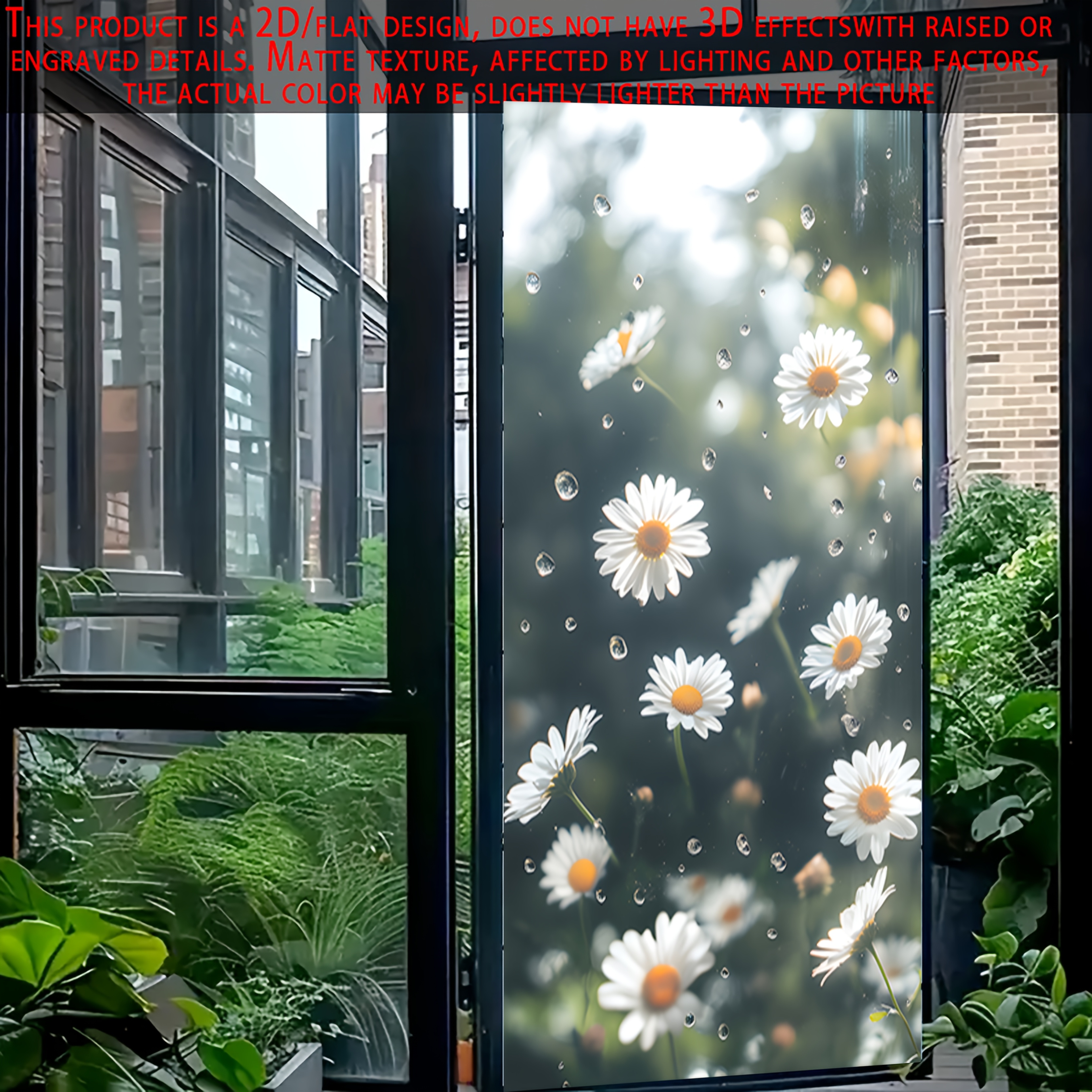 TEMU 1pc, 2d/flat Window Film, 17.7*39.4inch, Daisy Flowers And Water In Sunlight, Static Window Decoration For Privacy And Room Styling, Ideal For