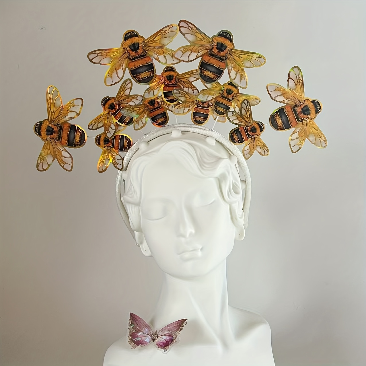 Image of 1pc Of Bee And Large Bee Element Headband, Unisex Headband, Stitched , Lightweight And . Suitable For Holiday Parties, Stage Performances, Cosplay, And Costume Accessories