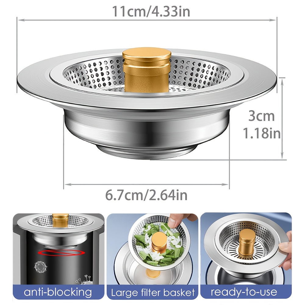 1 Pack Multifunctional Kitchen Sink Drain Strainer & Stopper With Basket, 304 Stainless Steel Drain Plug Cover For Food Waste, Sink Accessories For Home Or Kitchen Sink