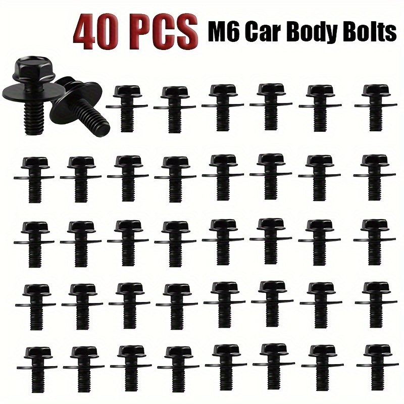 

40pcs M6 Car Bolts Universal For -1.0 X 16mm Long. 10mm Hex. 17mm Washer Metal -