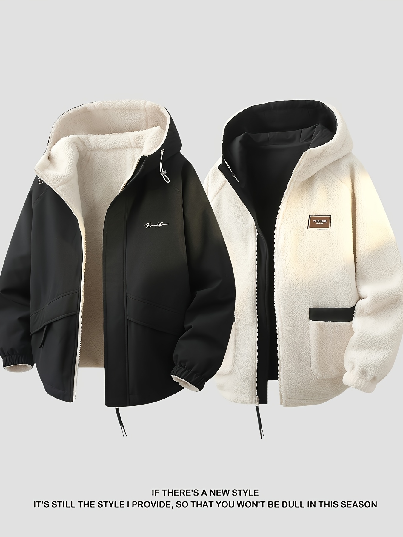 Men's Reversible Winter Hooded Jacket, Windproof & Warm