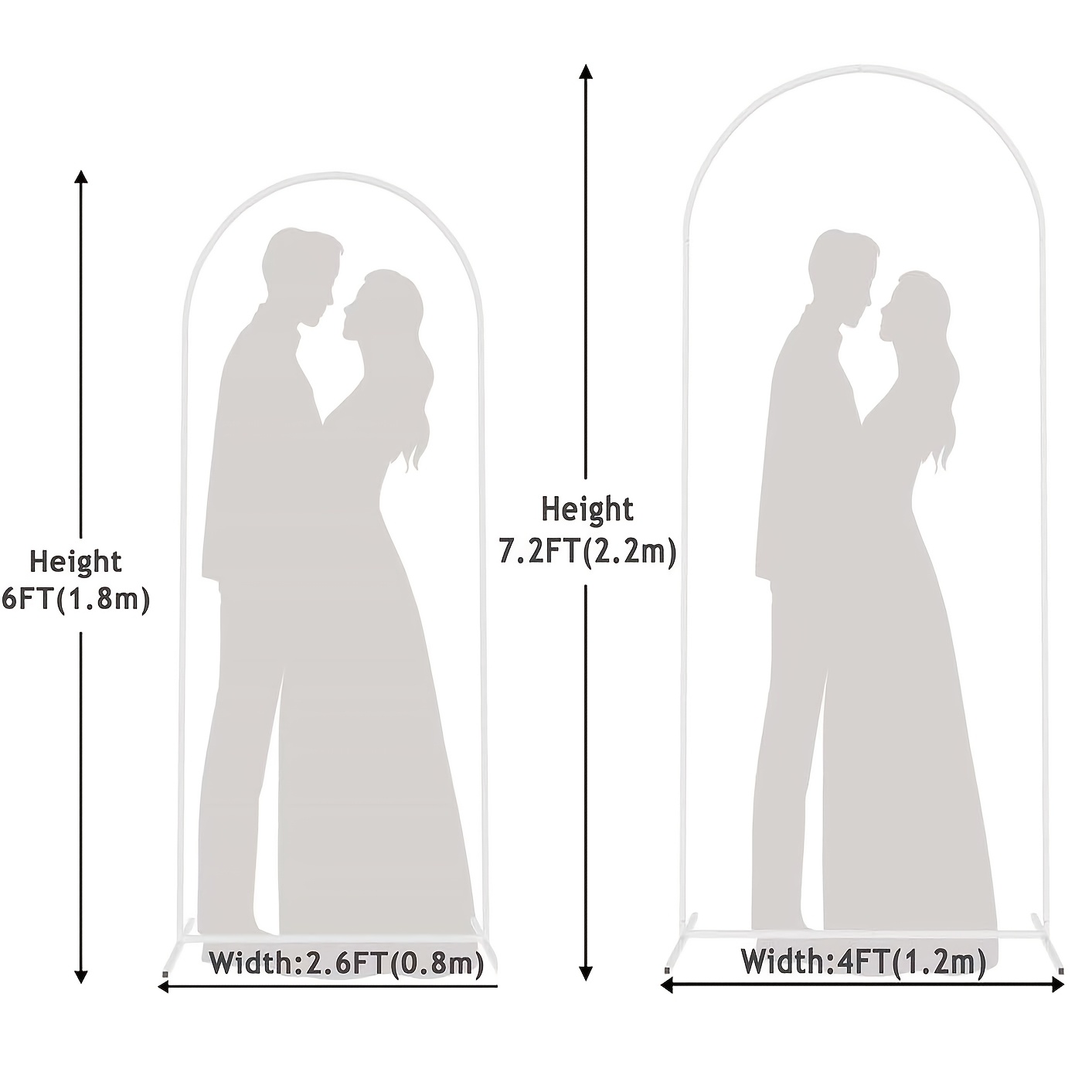 Image of 2pcs Wedding Garden Arch Stand 7.2ft&6ft Metal Outdoor Indoor Garden Arbors Stand For Climbing Plant Wedding Christmas Party Decoration Arch Backdrop Frame Golden&white&black Color