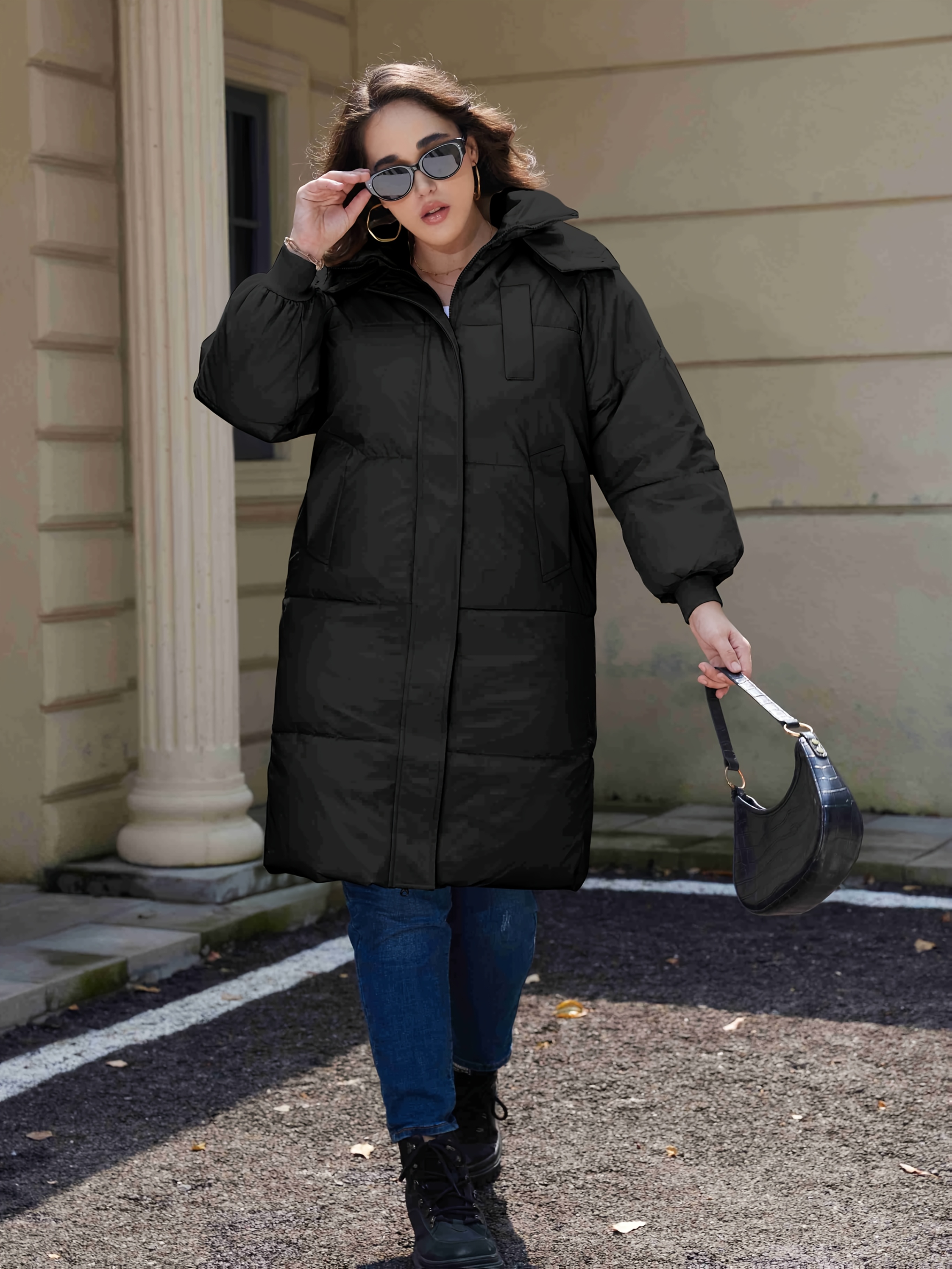 women's plus size long winter dress coats Women Hooded Puffer Jackets Lightweight Quilted Jackets Maxi Down Coats Parkas Outerwear : Clothing, Shoes & Jewelry 29 / 74 cm Length Plus-Size Women's Black Coats |
