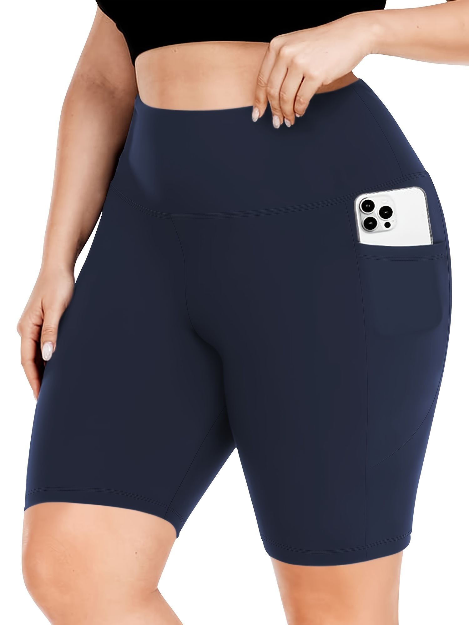 Big Size High Waist Crescent Pocket 5 Points Pants - Drainage Style