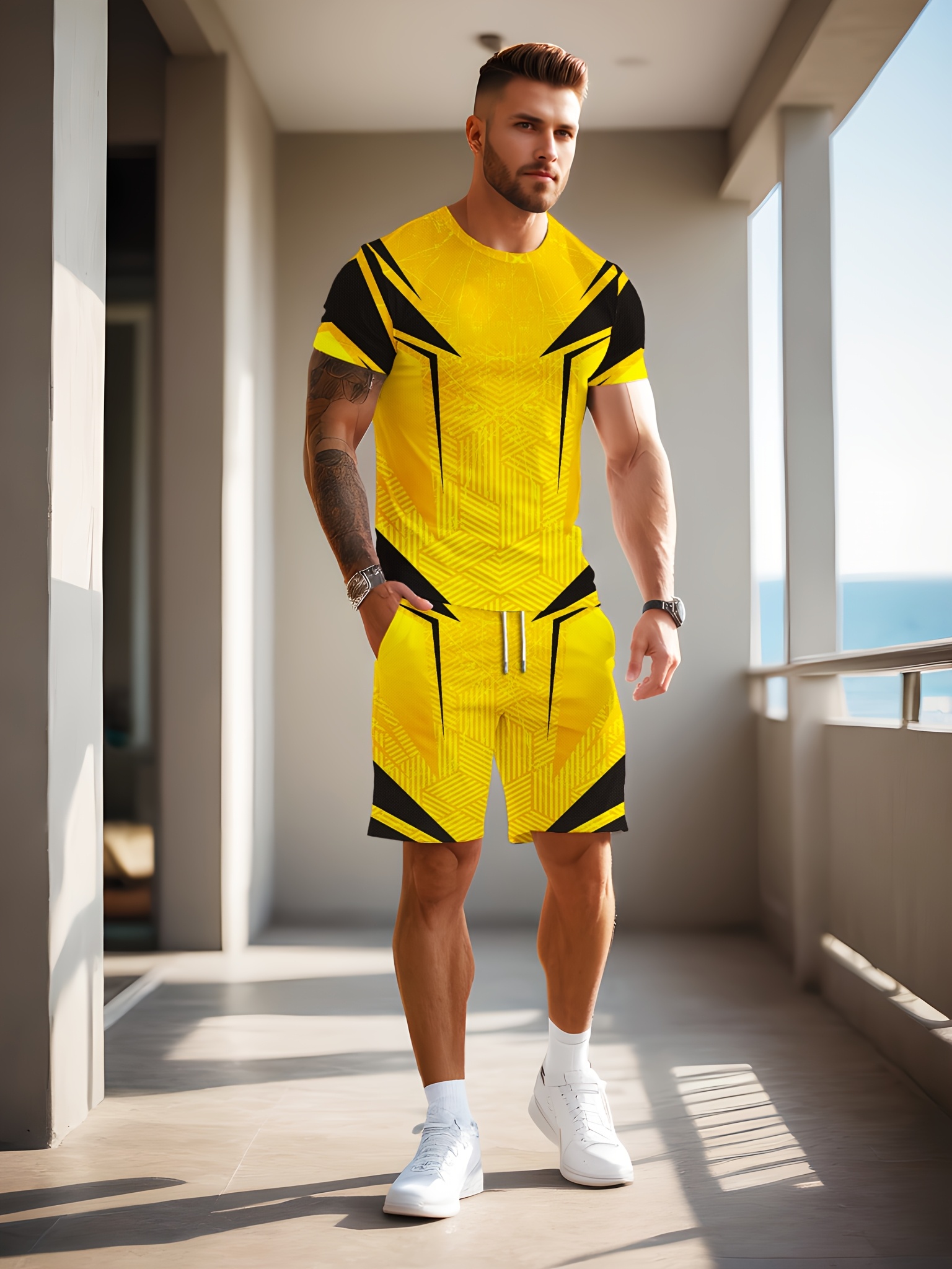 mens matching shirt and shorts set sold on Temu United States