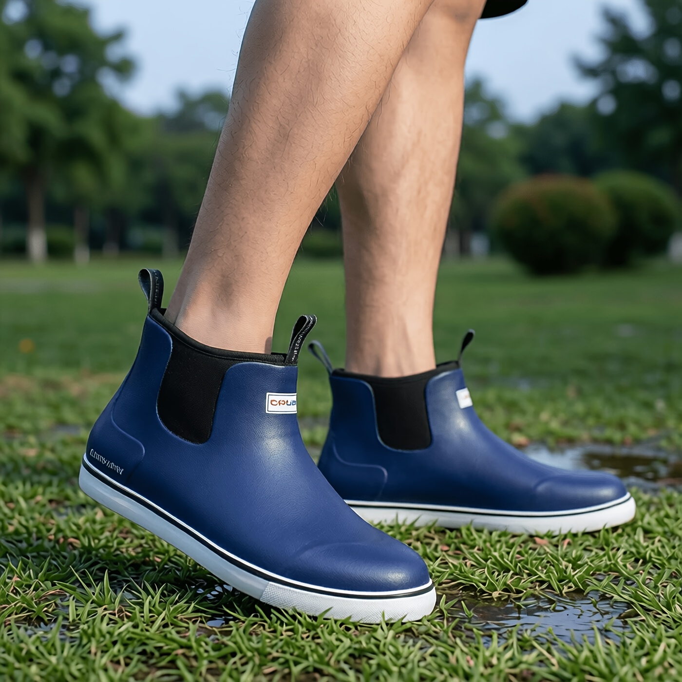 mens short rain boots with non slip rubber soles
